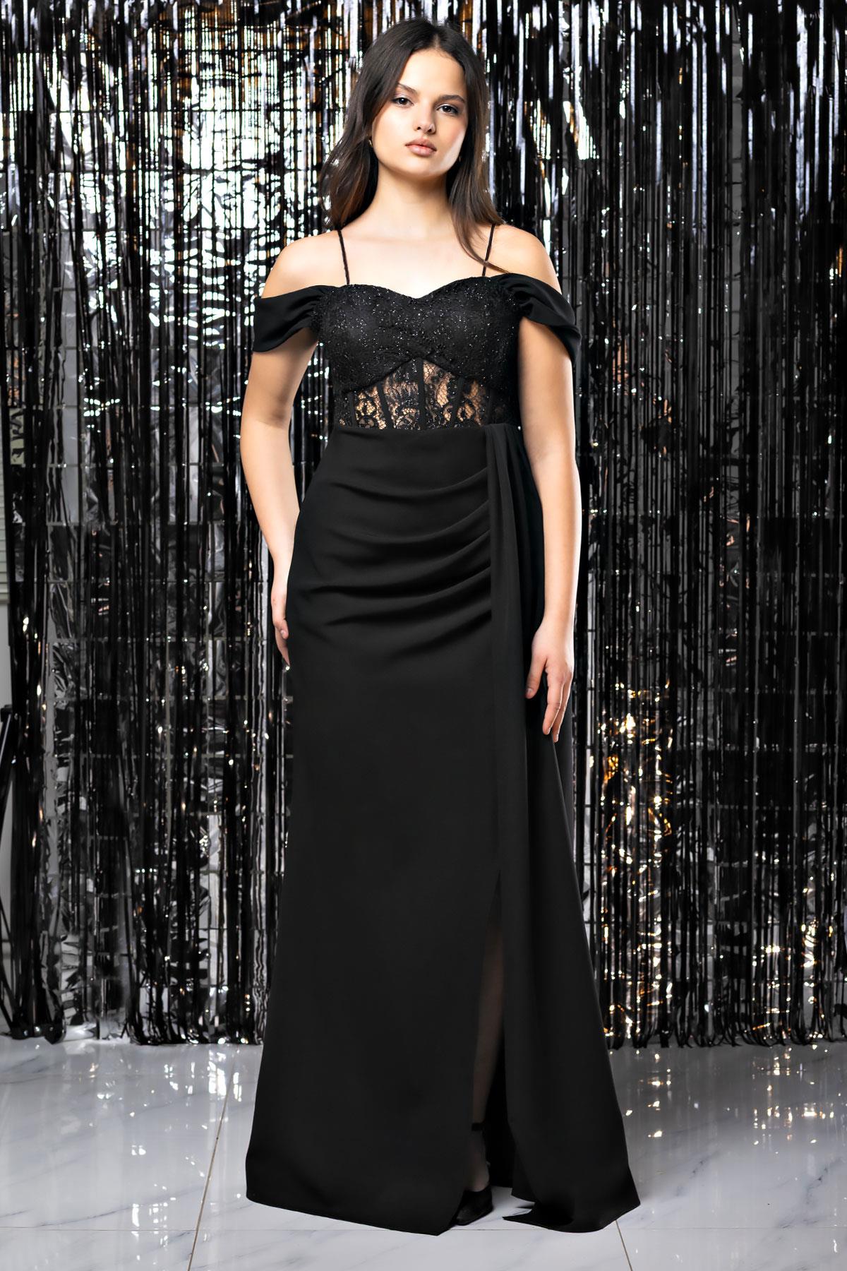 Strap Lace Detailed Evening Dress Black MDV380
MDV380-SİYAHModaviki