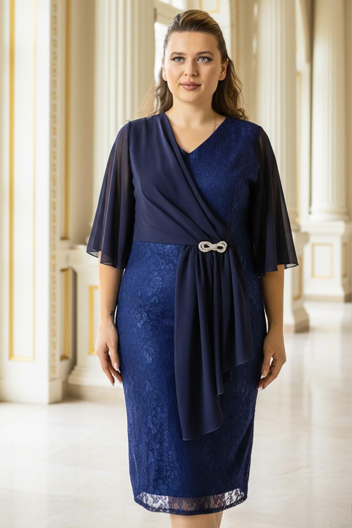 Şifon Detaylı Abiye ElbiseMDV390-LACİVERTModaviki