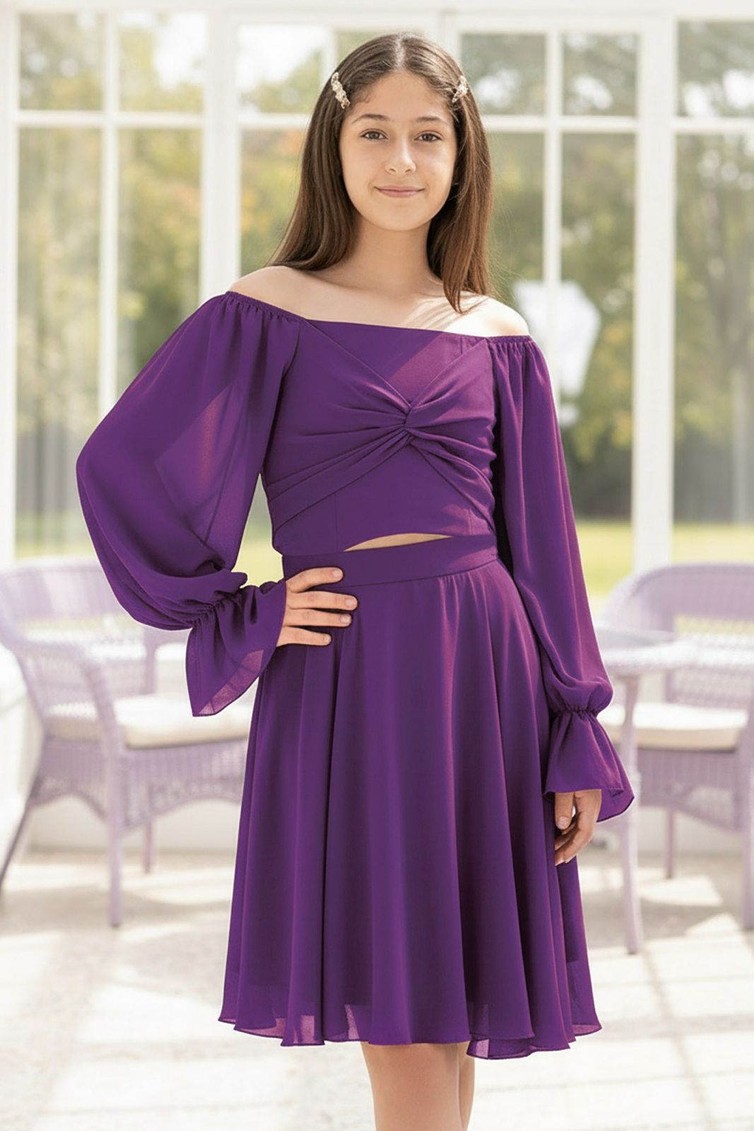 Balloon Sleeve Chiffon Evening Dress Purple MDV934
MDV934-MORModaviki