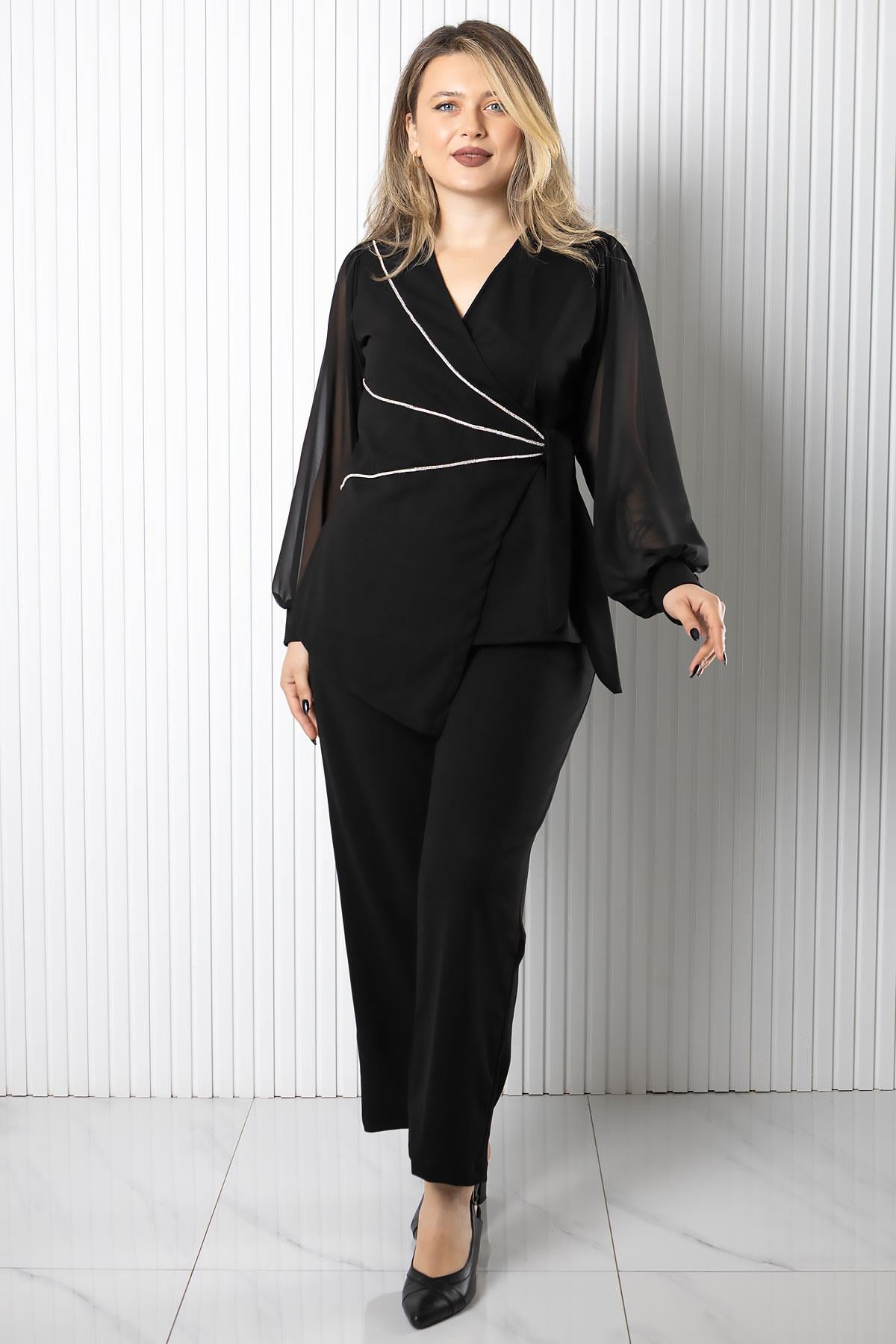 Kruvaze Bluz Pantolon TakımMDV964-SiyahModaviki