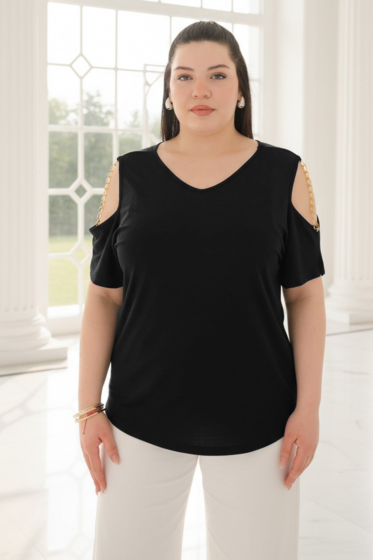 Siyah Zincir Detaylı BluzMDVB04-SiyahModaviki