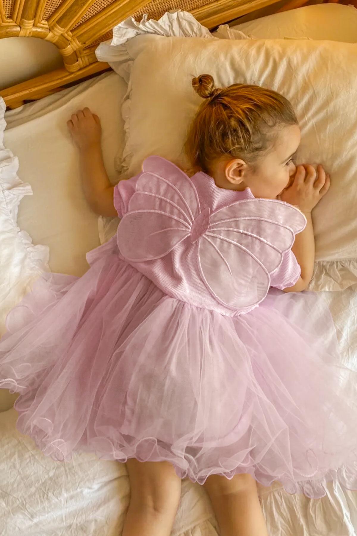 KELEBEK DETAYLI ELBİSE MDVK116-PEMBEModaviki