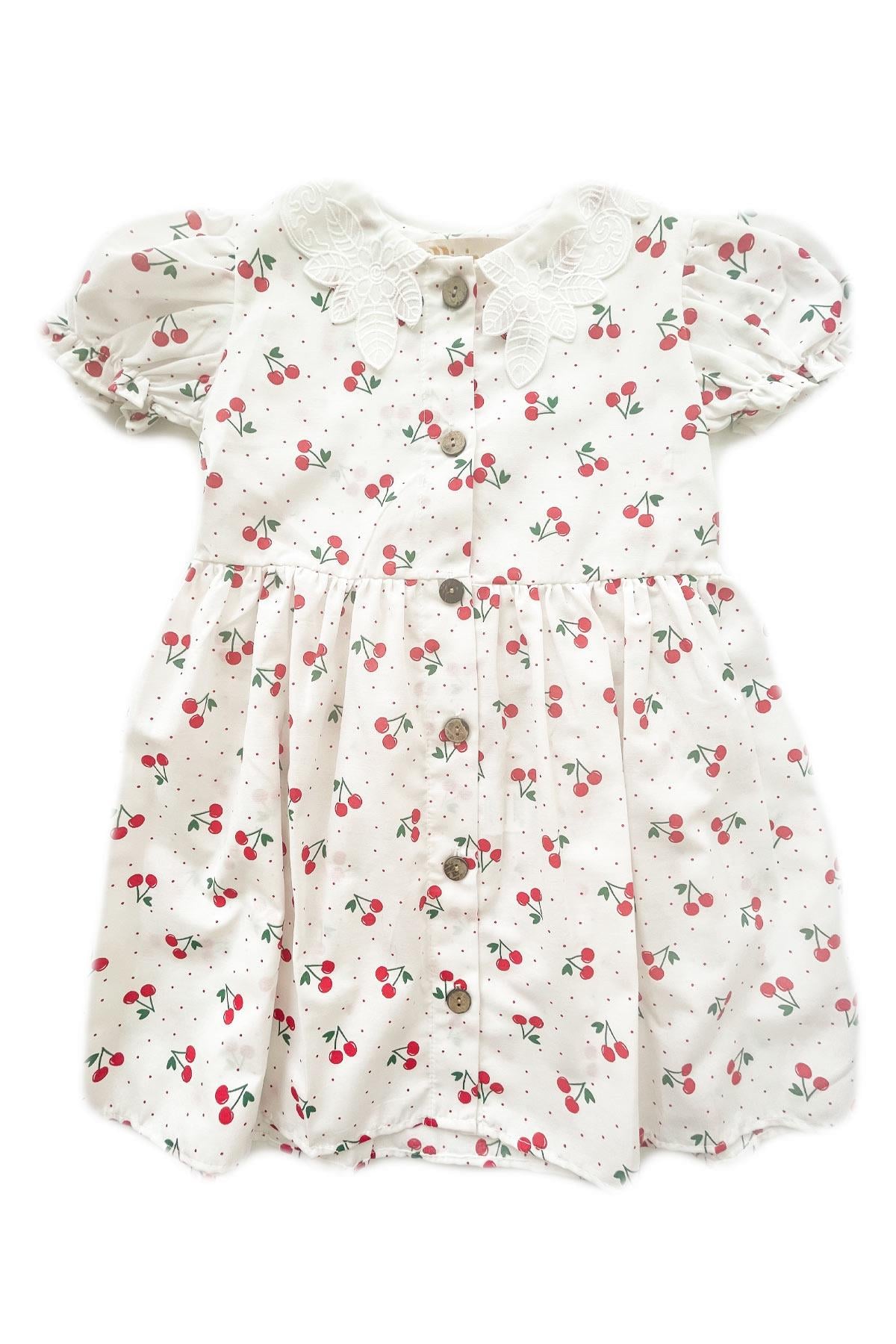 YAKA DETAYLI KİRAZ ELBİSEMDVK136-BEYAZModaviki