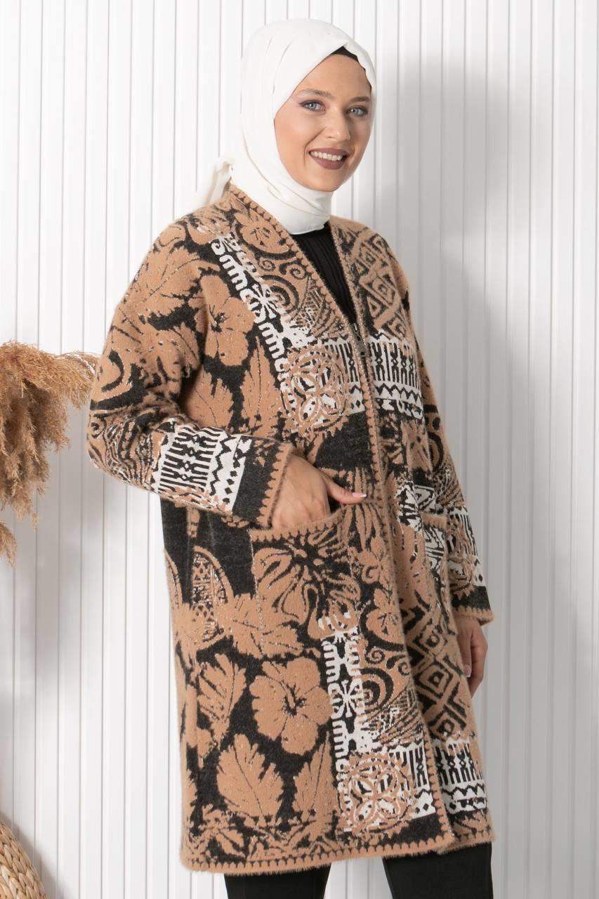 DESENLİ TRİKO CEKETT026-BEJFahima Elite