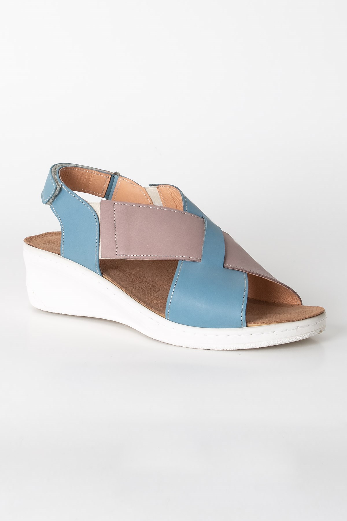 Sandales Anatomiques En Cuir Véritable Bleu ZND1365805