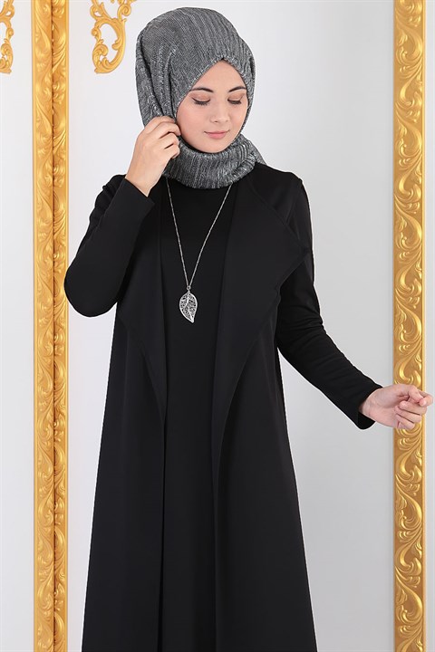 Gül Elbise Yelek Takım Siyah FHM426 | Modavina