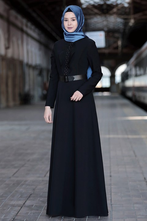 Dress - Crepe - Unlined - High Collar - Black - SN18