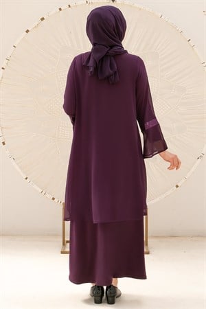 Dress - Lycra - Unlined - Crew Neck - Plum - FHM638FHM638-MÜRDÜMFahima