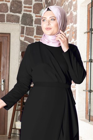 Fırfır Detaylı Tesettür Elbise Siyah FHM802FHM802-SİYAHFahima