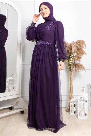 Tulle Evening Dresses with Guipure Purple  FHM844FHM844-MORFahima