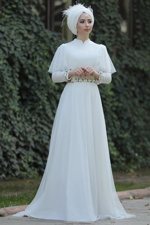 Wedding Dress - Satin - Full Lined - High Collar - Ecru - LFZ242