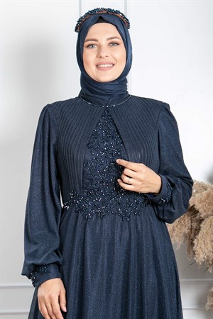 Taş İşlemeli Simli Abiye Lacivert MDA2256MDA2256-LACİVERTMDA