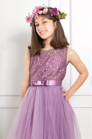 Tulle Children's Evening Dresses with Lace Details Lila MDV304MDV304-LİLAModaviki