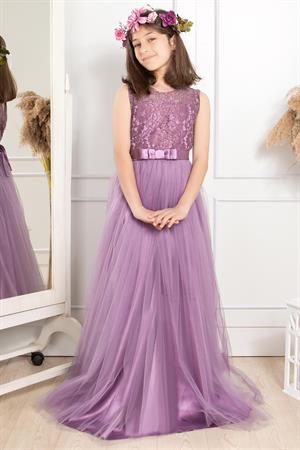 Tulle Children's Evening Dresses with Lace Details Lila MDV304MDV304-LİLAModaviki