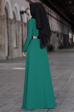 Dress - Crepe - Unlined - High Collar - Emerald Green - SN18