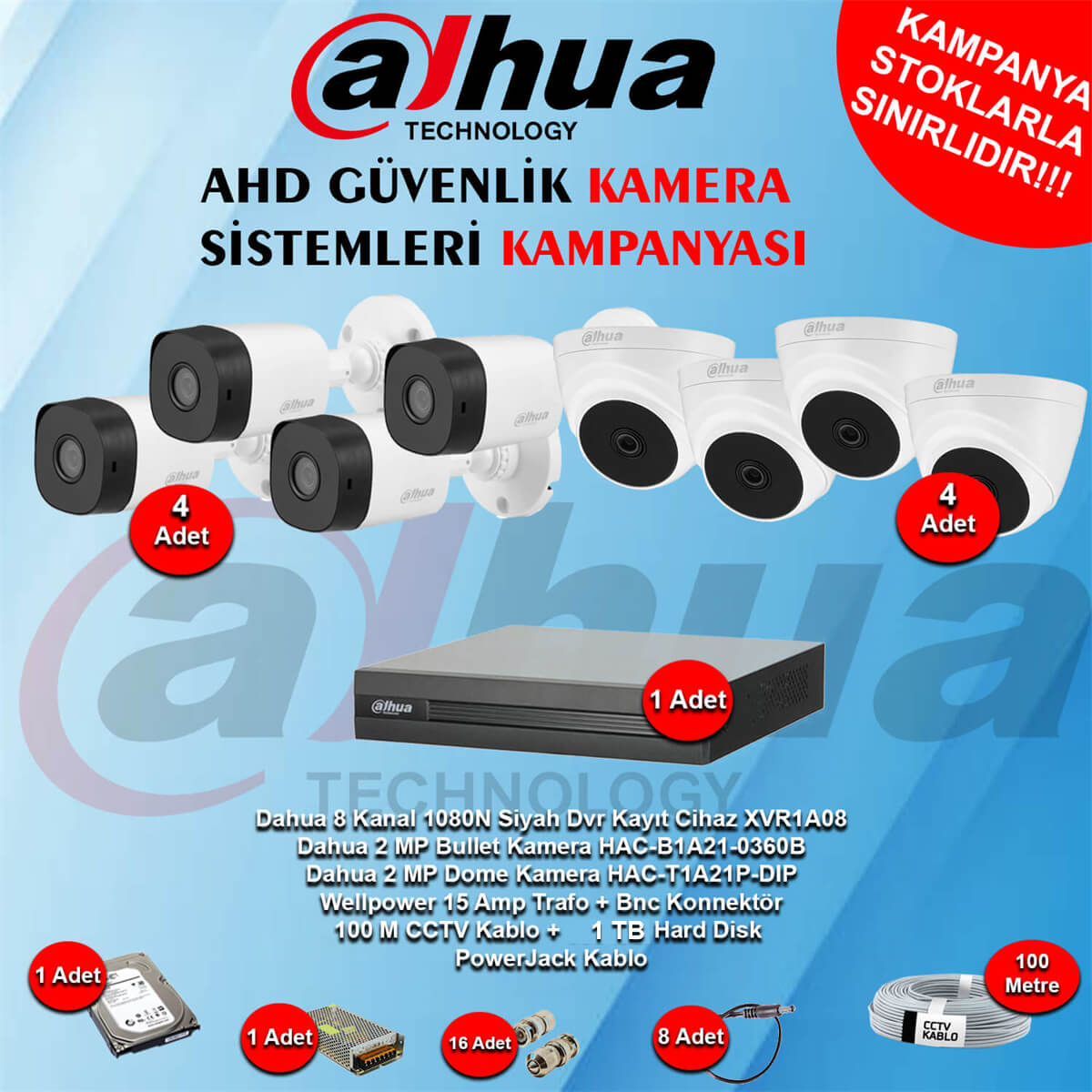 DahuaGüvenlik Kamera SetleriDahua 8 Kanal Ahd Güvenlik Kamera Kampanya Seti