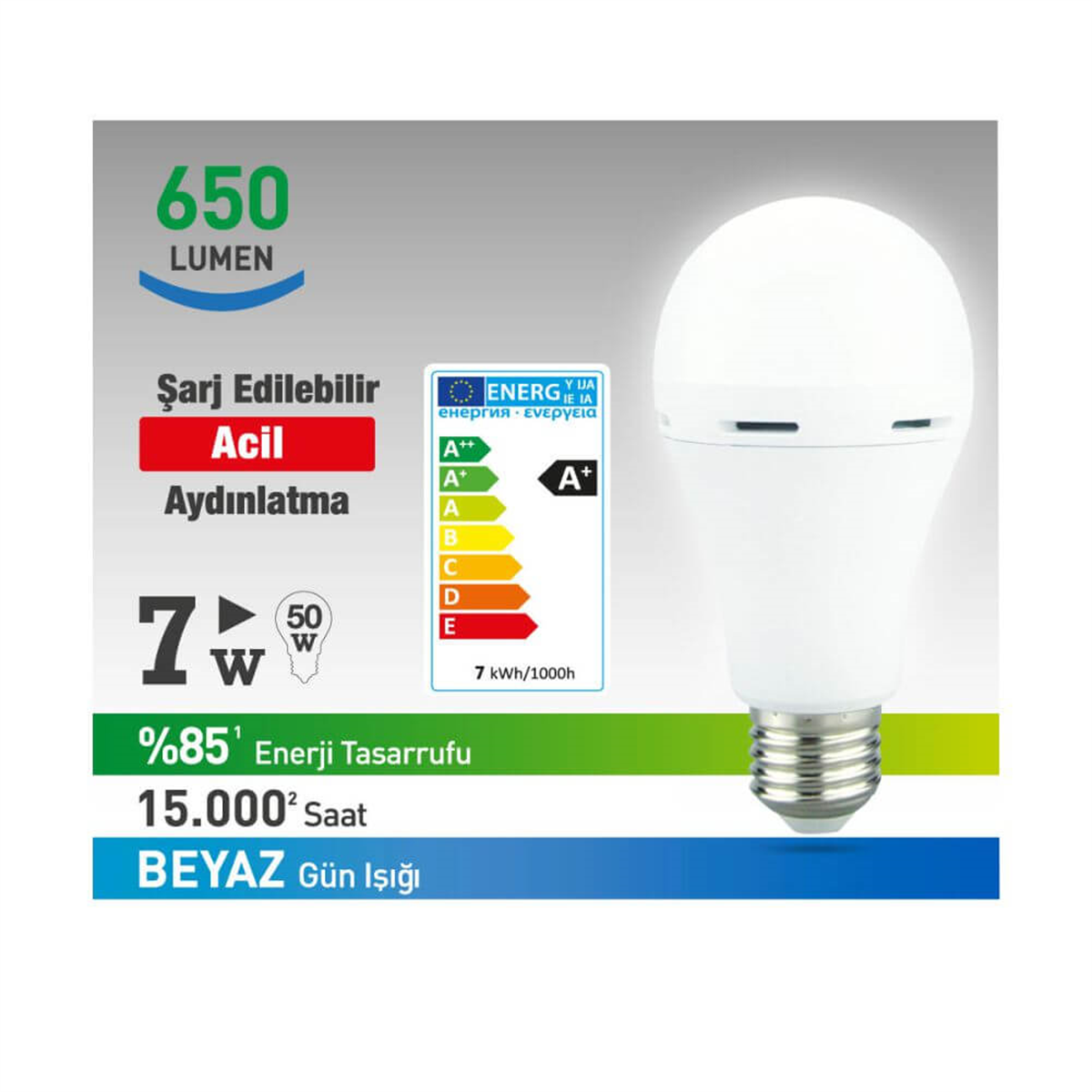 Next NextstarLed AmpülleriNext Led 7W Şarjlı Led Ampul Beyaz E27