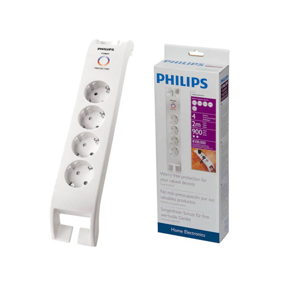 PhilipsAkım Korumalı PrizlerPhilips SPN 3040C-10 Beyaz 4'lü Akım Korumalı Priz 2 Mt.