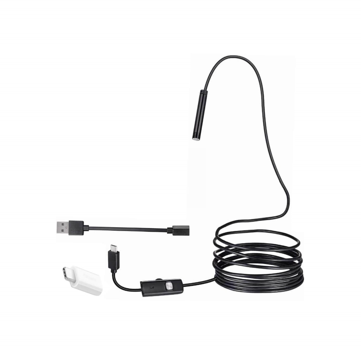 PowermasterWebcam KamerasıPowermaster 3in1 Micro Usb+Type C+Pc 7 Mm Işıklı 5 Metre Endeskop Yılan Kamera