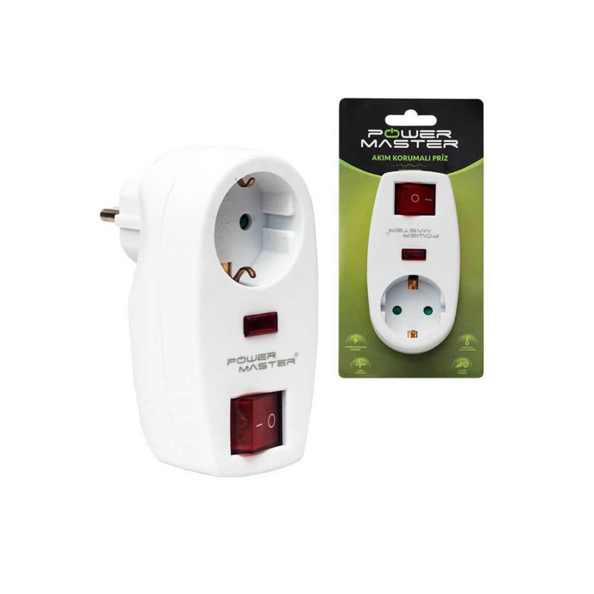 PowermasterAkım Korumalı PrizlerPowermaster PM-18522 Tekli 16A-3500W Anahtarlı Akım Korumalı Priz
