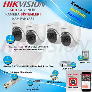 HikvisionGüvenlik Kamera SetleriHikvision AHD 4 Adet 2 Mp Dome Güvenlik Kamera Seti