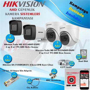 HikvisionGüvenlik Kamera SetleriHikvision AHD 4 Adet 2 Mp Güvenlik Kamera Seti