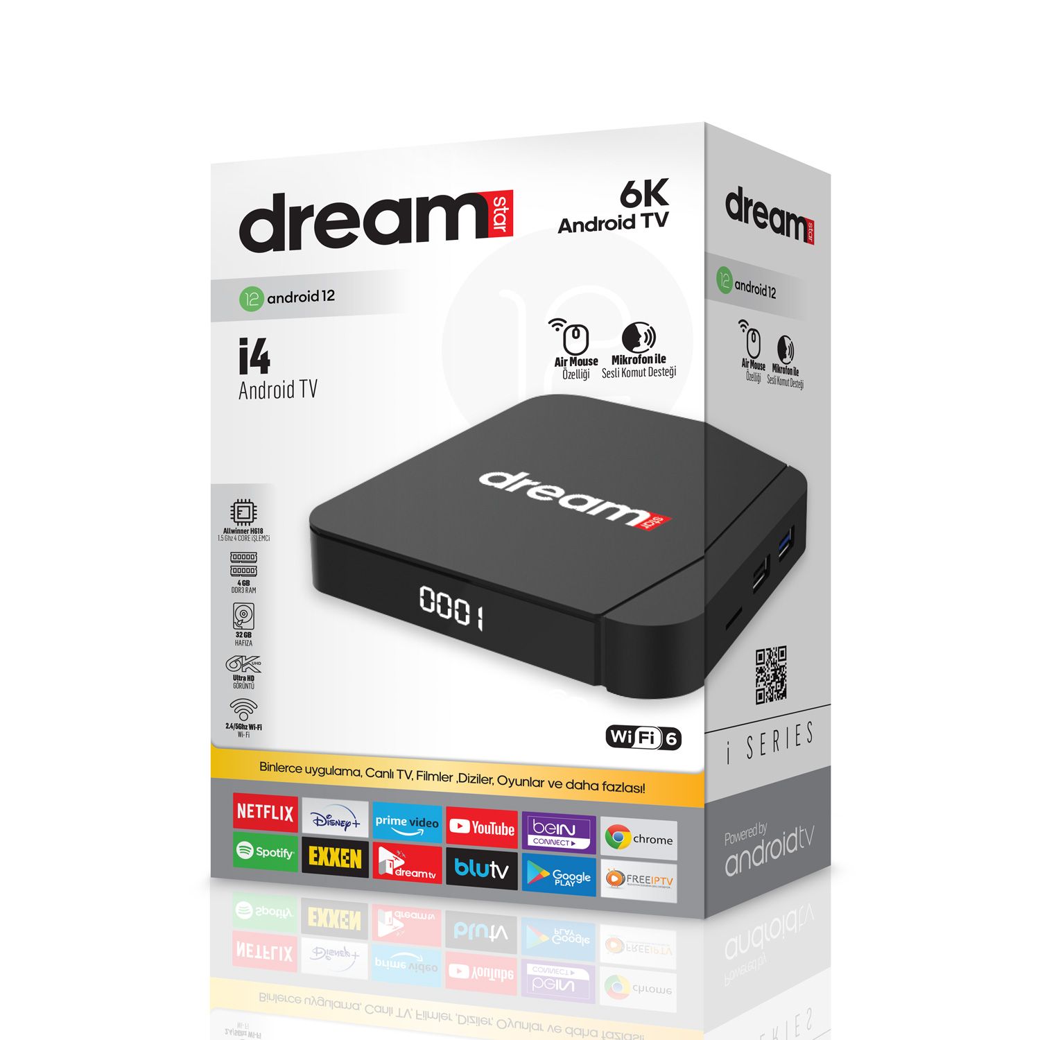 DREAMSTAR İ4 ANDROID 12 TV BOX 6K ULTRA D 4 GB RM 32 GB FLASH