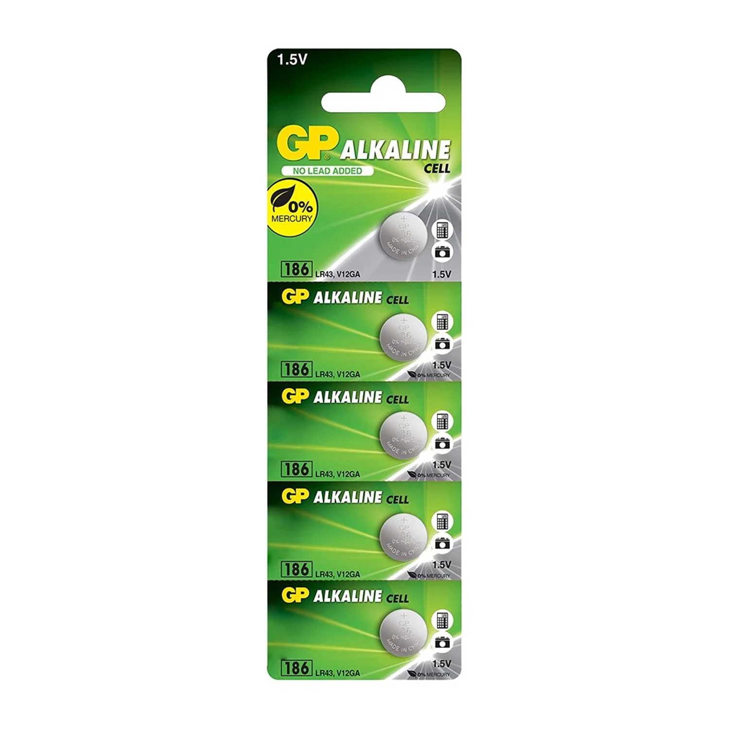 GPPil ve AkülerGP 186 LR43 AG-12R 1.5 Volt Alkalin Düğme Pil 5\'li Paket