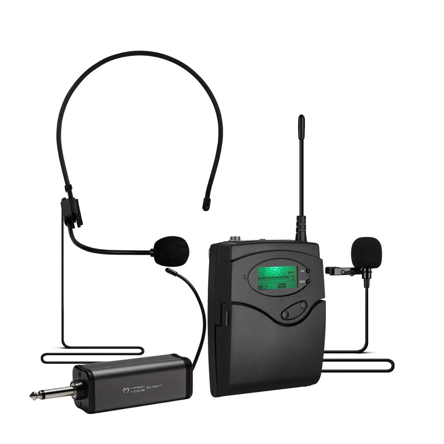 Magic VoiceYaka MikrofonlarıMagicvoice MV-1303Y Kablosuz 1 Yaka+1 Headset Telsiz Mikrofon