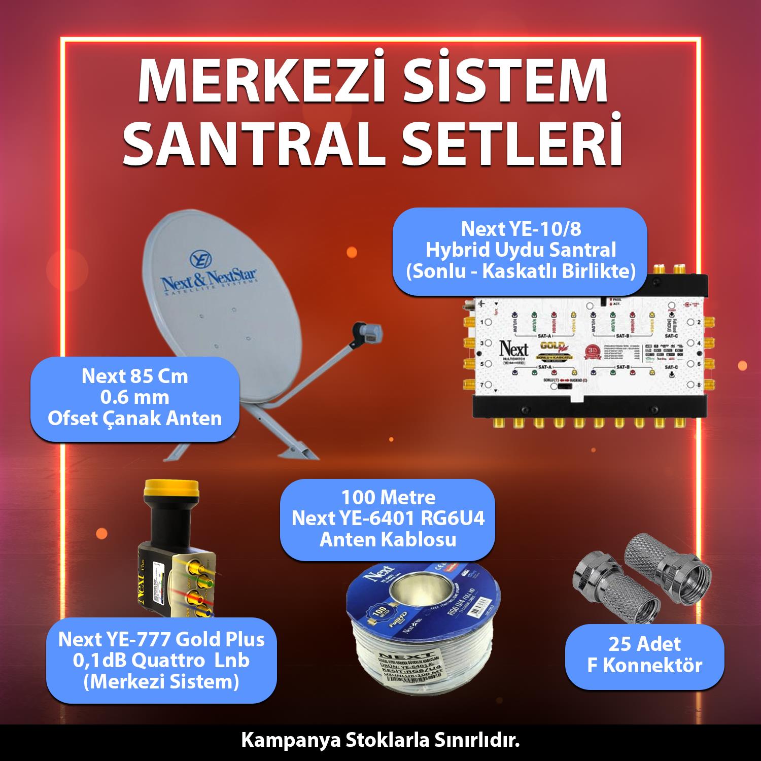 Next NextstarMerkezi Uydu Sistemi SetleriMerkezi Sistem Santral Seti 85 Cm Çanak 10/8 Multiswitch Santral