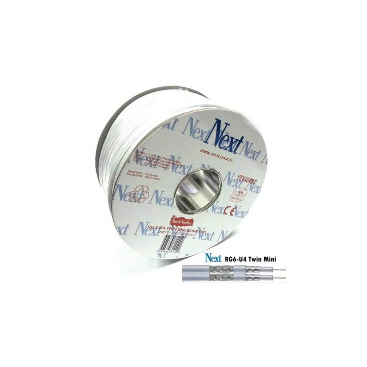 Next NextstarUydu Anten KablolarıNext 100M YE-6404 RG 6/U-4 Mini İkili Slim Anten Kablo