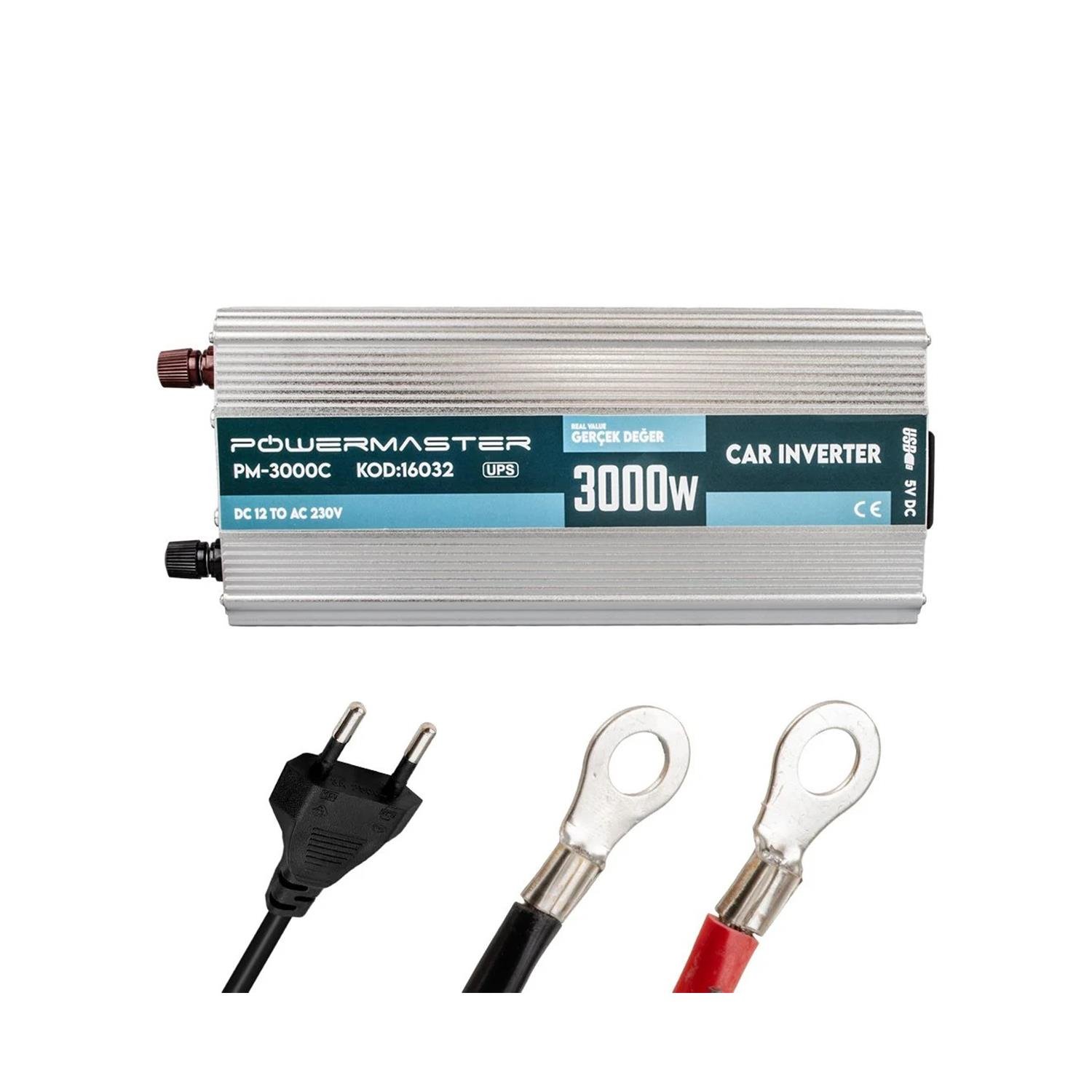 Powermasterİnvertör ÇeşitleriPowermaster PM-3000C 12 Volt 3000 Watt Şarjlı İnvertör