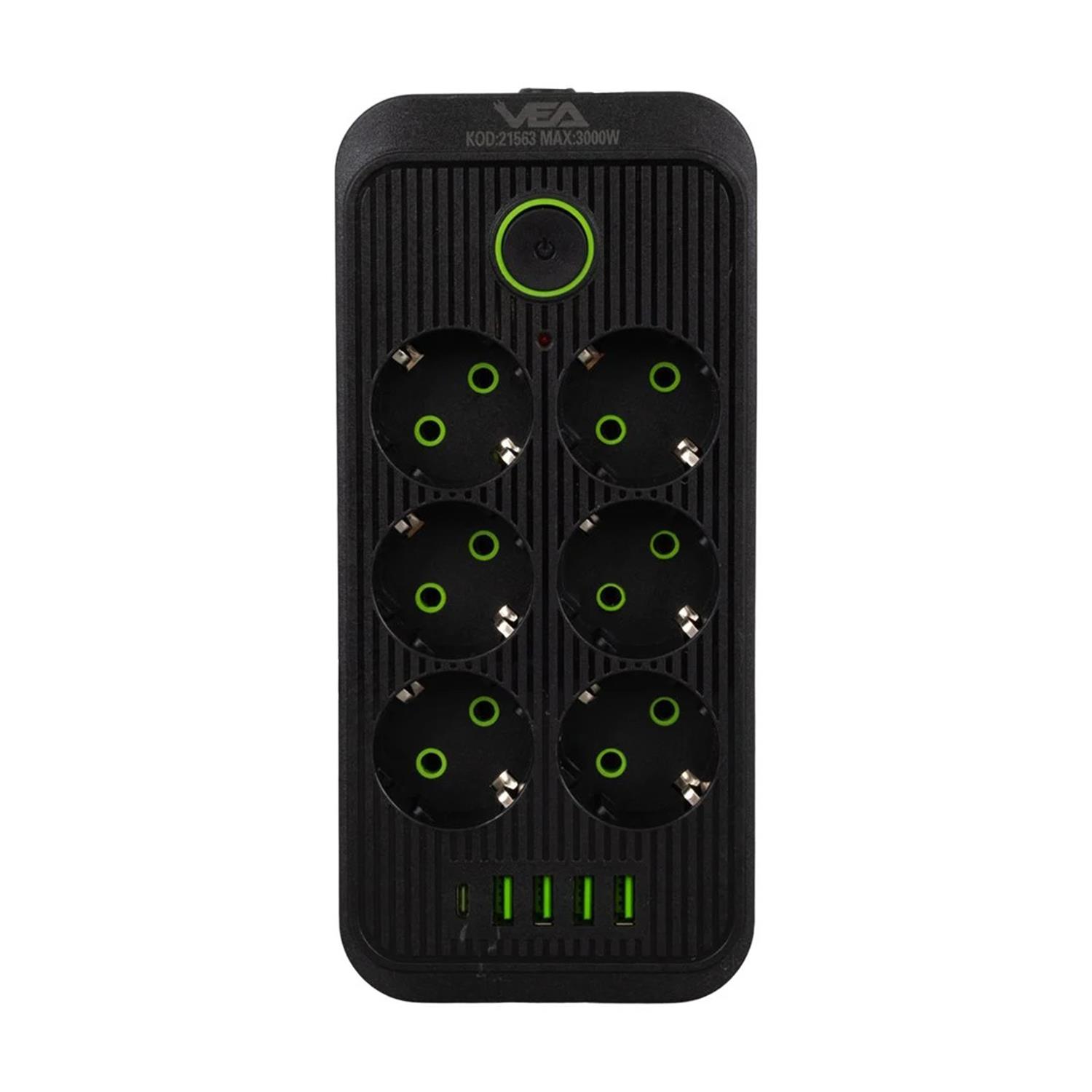 VeaAkım Korumalı PrizlerVEA VA-21563 6'Lı 4 USB + 1 Type-C Akım Korumalı Grup Priz