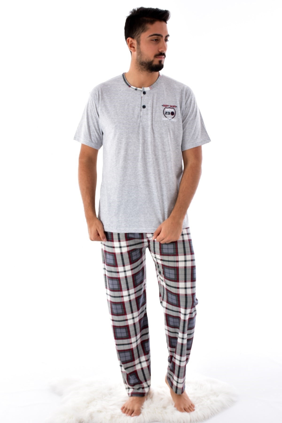 Erkek 2105 Ekose Desenli Kısa Kol  Pijama Takımı