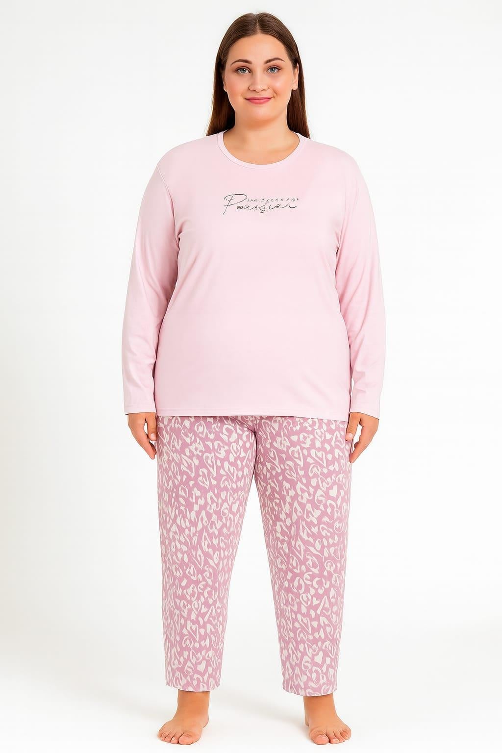 Kadın 08052 Büyük Beden Pijama Takımı PEMBE