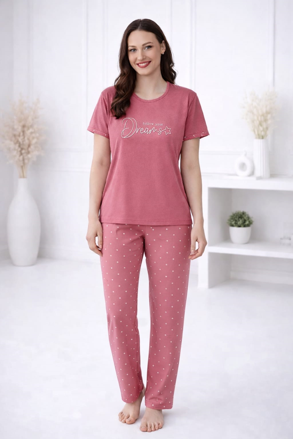 Kadın 2004-22 Kısa Kol Likralı Bambu Pijama Takımı