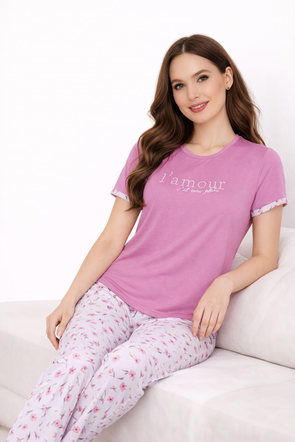 Kadın 2004-29 Kısa Kol Likralı Bambu Pijama Takımı