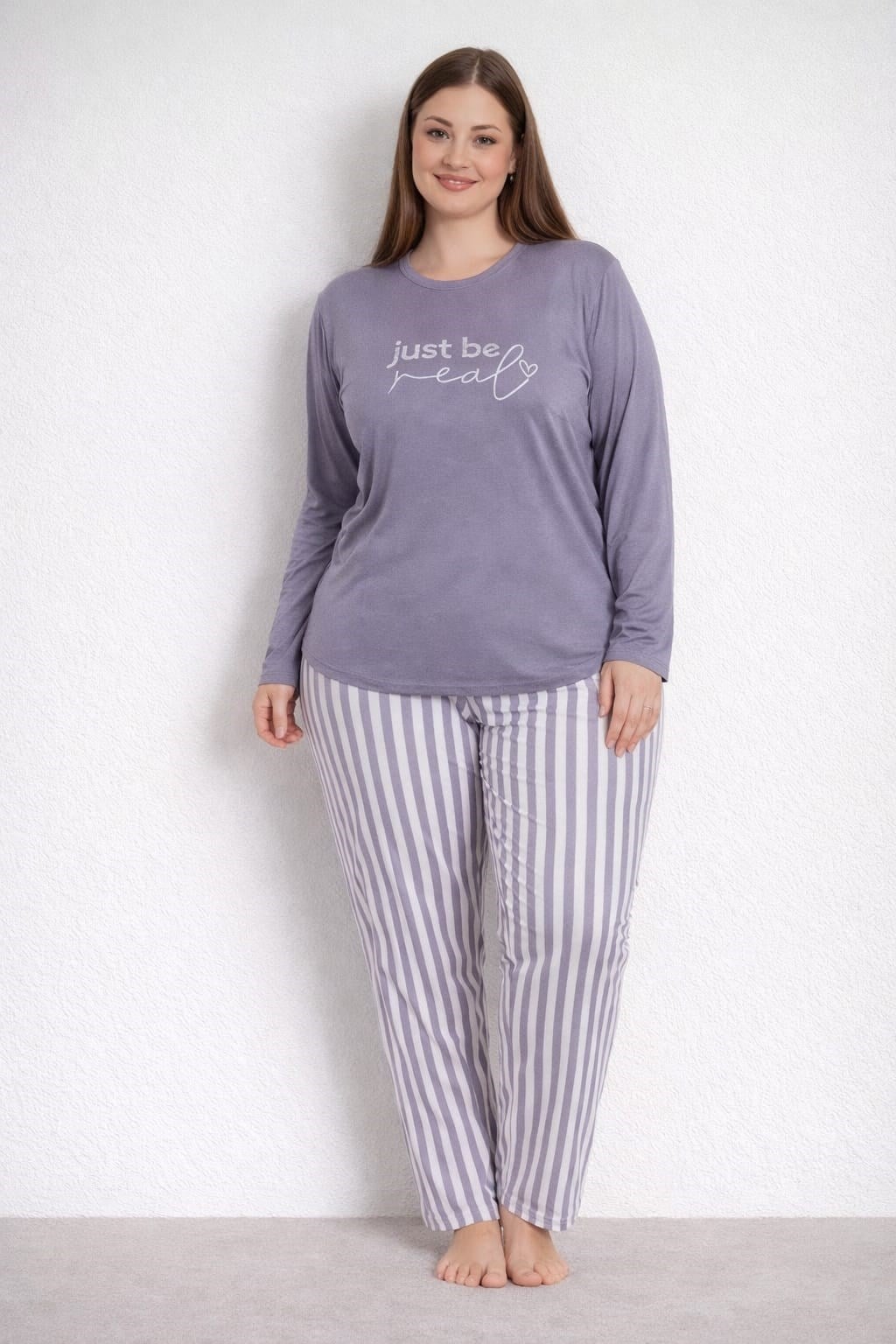 Kadın 20155 Büyük Beden Uzun Kol Milan Pijama Takımı