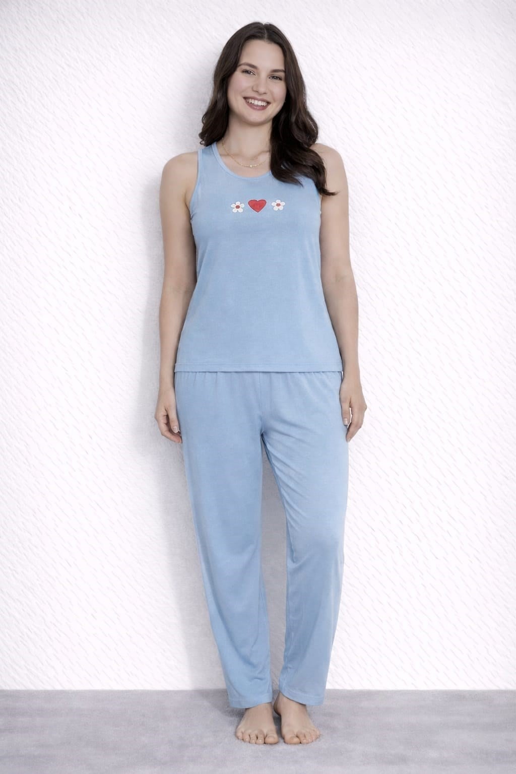 Kadın 20616 Kolsuz % 100 Pamuk Pijama Takımı
