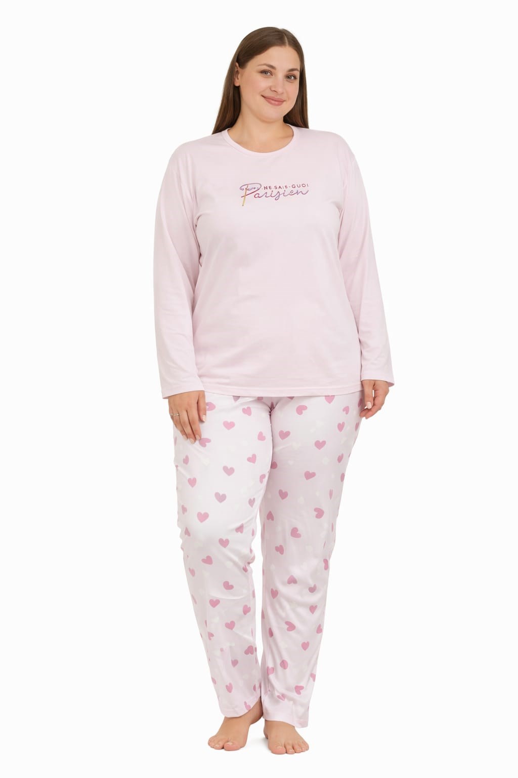 Kadın 20755 Büyük Beden Uzun Kol Milan Pijama Takımı