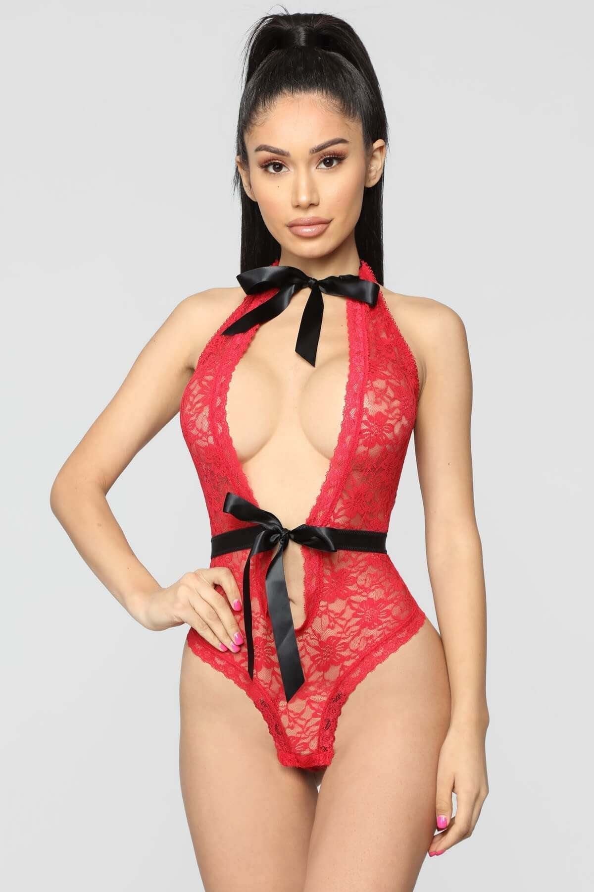 Kadın 320609  Boyun ve Bel Kısmı Fiyonklu Babydoll