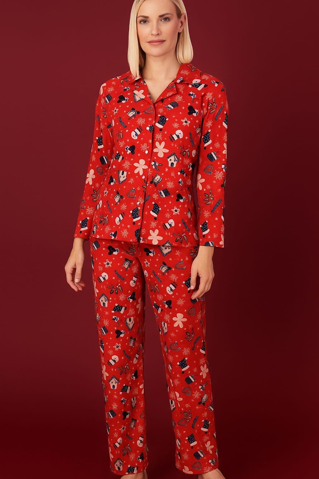 Kadın 6734 Süet Uzun Kol Düğmeli Pijama Takımı BORDO