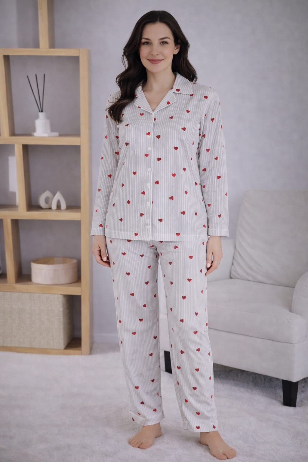 Kadın 7114 Uzun Kol Düğmeli Pijama Takımı