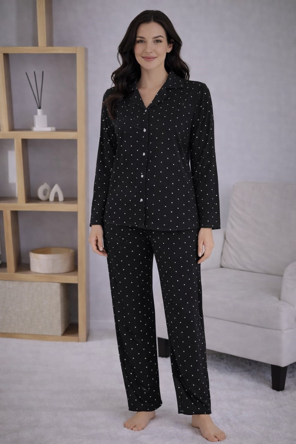 Kadın 7119 Düğmeli Uzun Kol Pijama Takımı