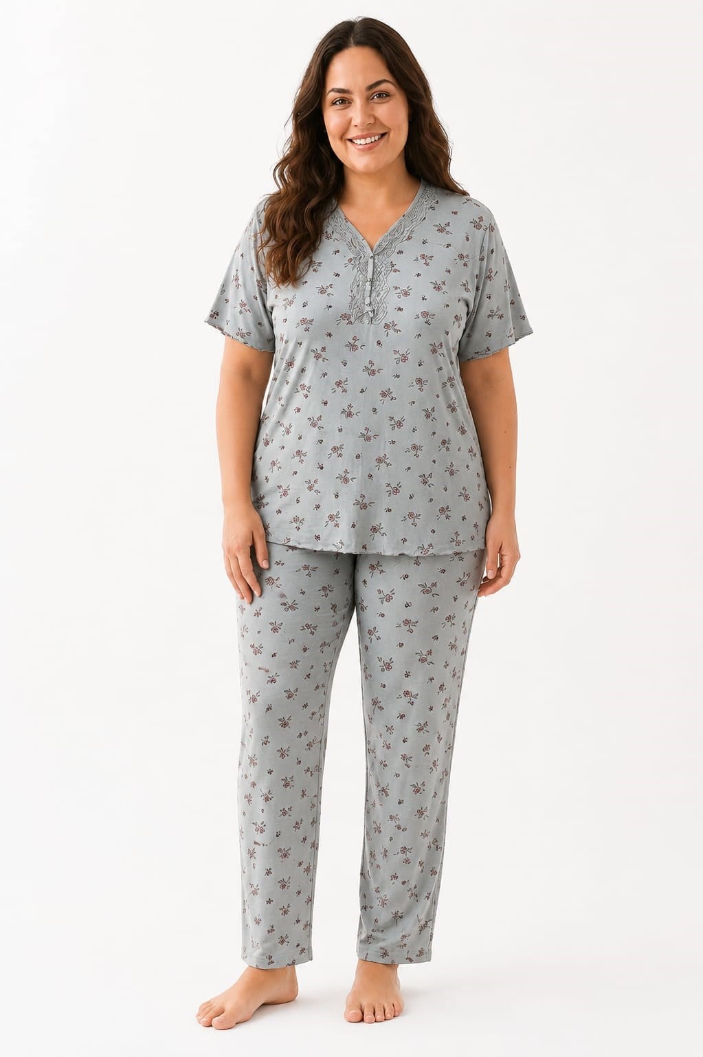 Kadın 7929 Büyük Beden Bambu Kısa Kol Pijama Takımı