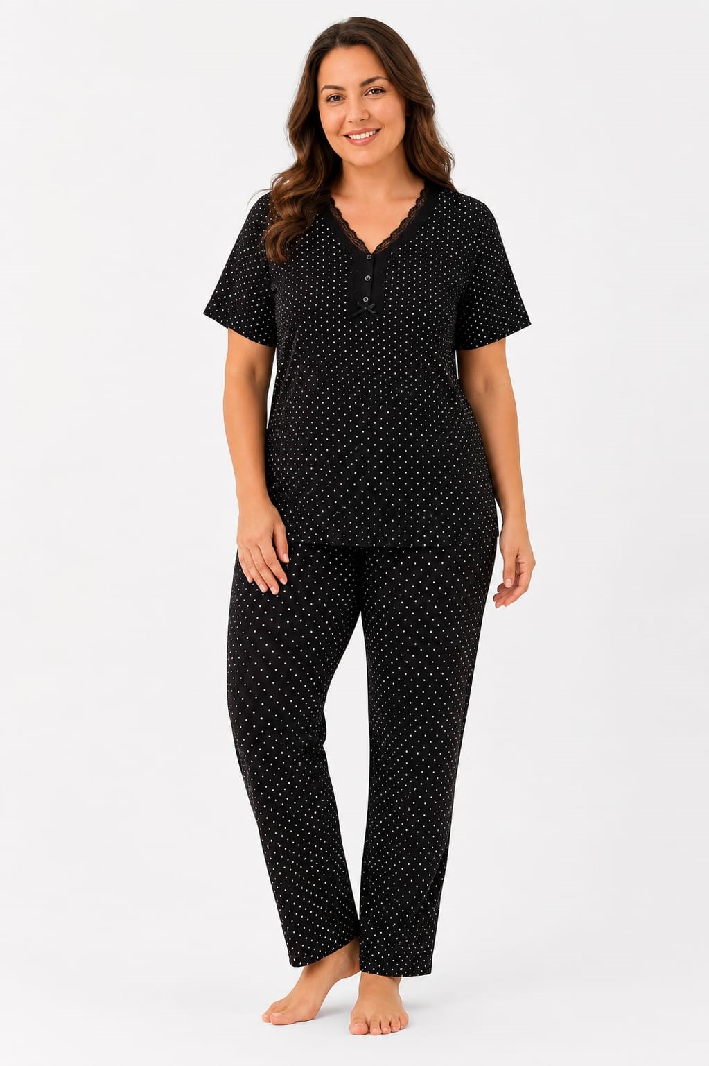 Kadın 7931 Büyük Beden Kısa Kol Bambu Pijama Takımı