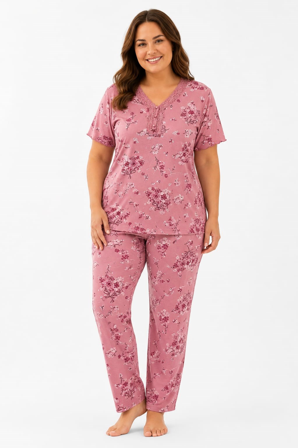 Kadın 7932 Kısa Kol Bambu Büyük Beden Pijama Takımı