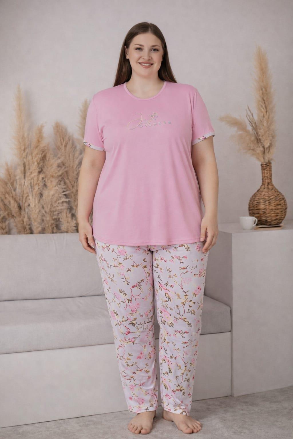 Kadın Büyük Beden 2005-4 Kısa Kol Likralı Pijama Takımı