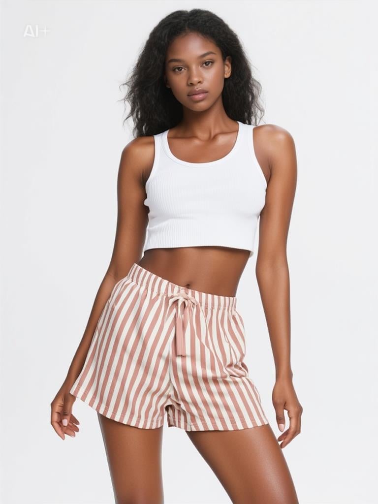 Kadın Çizgili Likralı Şort GÜL KURUSU