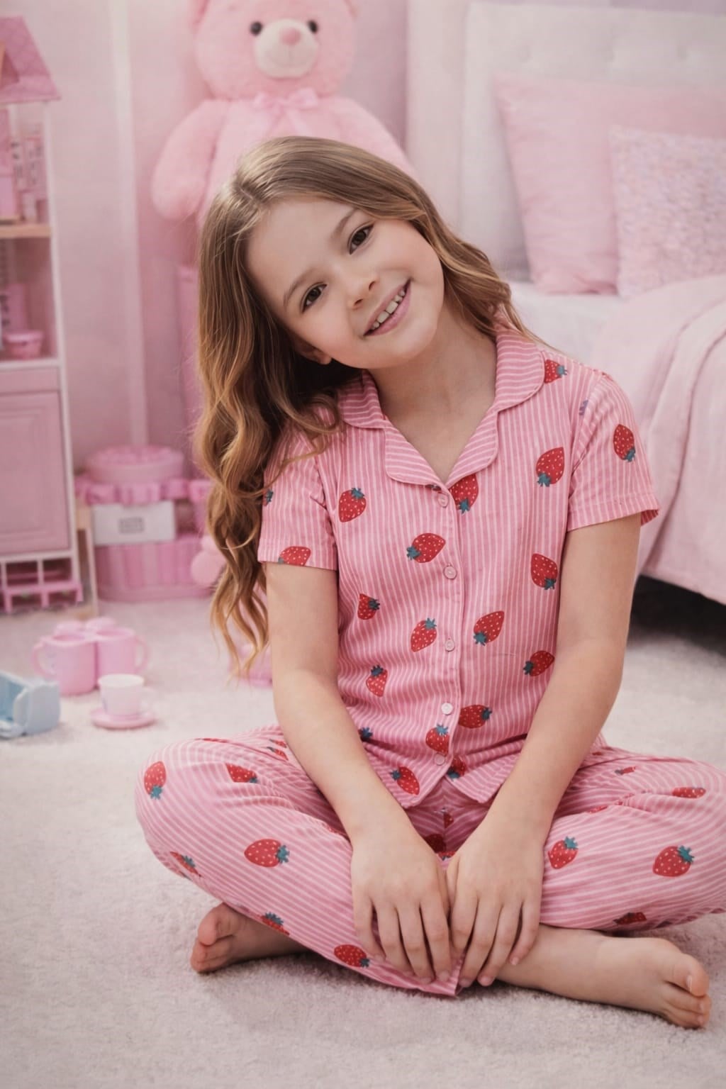 Kız Çocuk 4002 Kısa Kol % 100 Pamuk Pijama Takımı